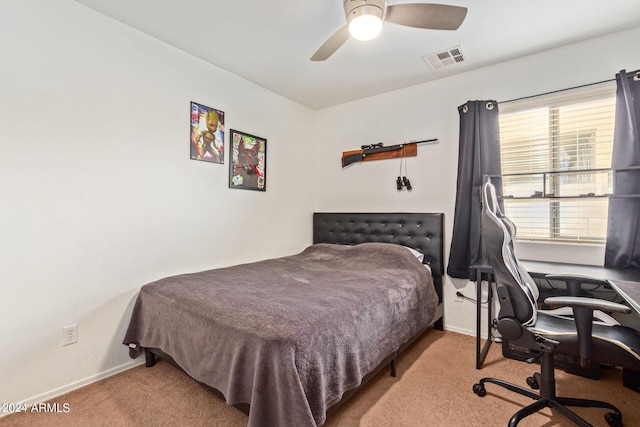 bedroom with carpet flooring and ceiling fan