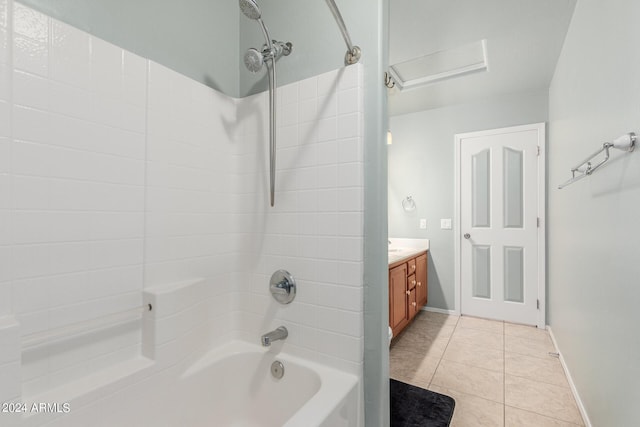 bathroom with tile patterned flooring, vanity, and shower / bathtub combination