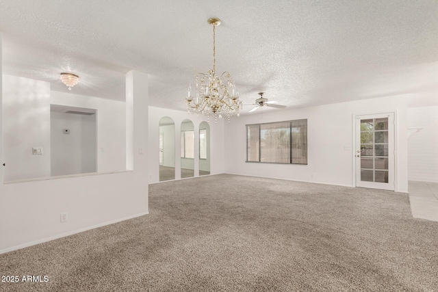 9857 W Tonto Ln, Peoria, AZ 85382 - carpeted empty room featuring a textured ceiling, a chandelier, and ceiling fan