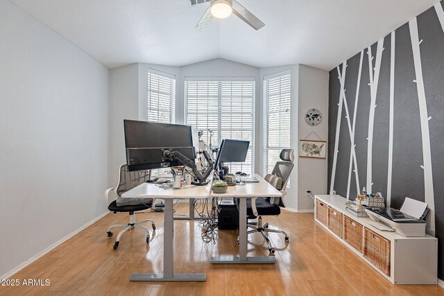 901 W Beck Ln, Phoenix, AZ 85023 - office featuring baseboards, lofted ceiling, ceiling fan, and light wood-style flooring
