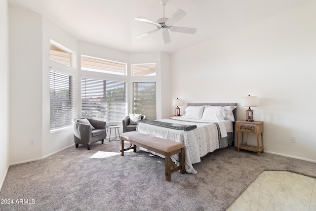 bedroom featuring carpet flooring and ceiling fan