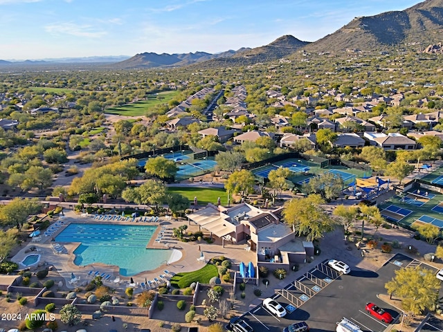 aerial view with a mountain view