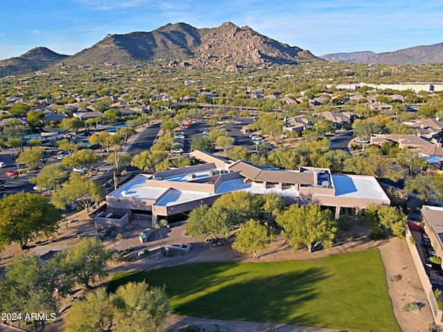 drone / aerial view featuring a mountain view