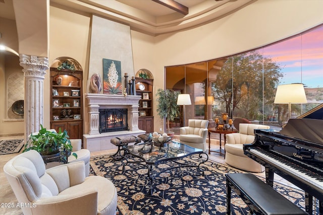 15956 E Tombstone Trl, Fountain Hills, AZ 85268 - living room featuring a towering ceiling and a large fireplace