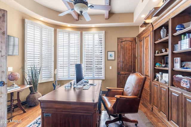 15956 E Tombstone Trl, Fountain Hills, AZ 85268 - home office featuring recessed lighting, ceiling fan, and wood finished floors