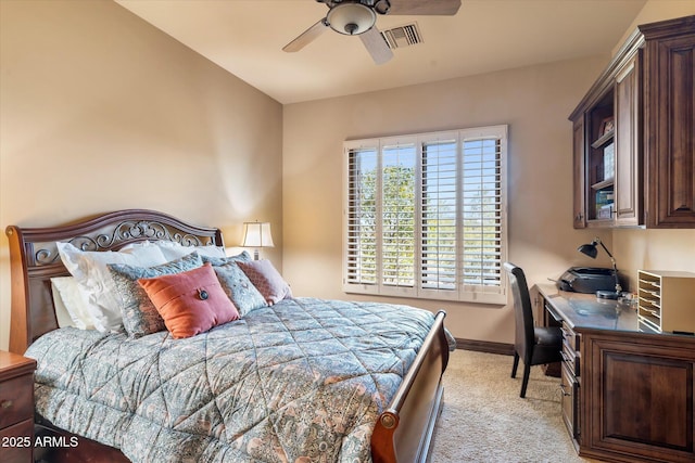 15956 E Tombstone Trl, Fountain Hills, AZ 85268 - bedroom with visible vents, a ceiling fan, baseboards, and light carpet