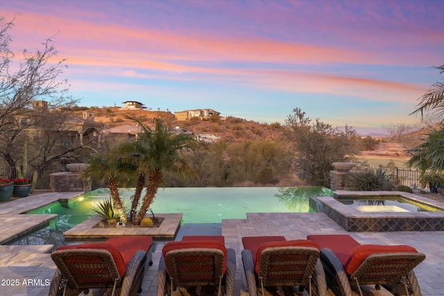 15956 E Tombstone Trl, Fountain Hills, AZ 85268 - view of swimming pool featuring a patio, fence, and a pool with connected hot tub