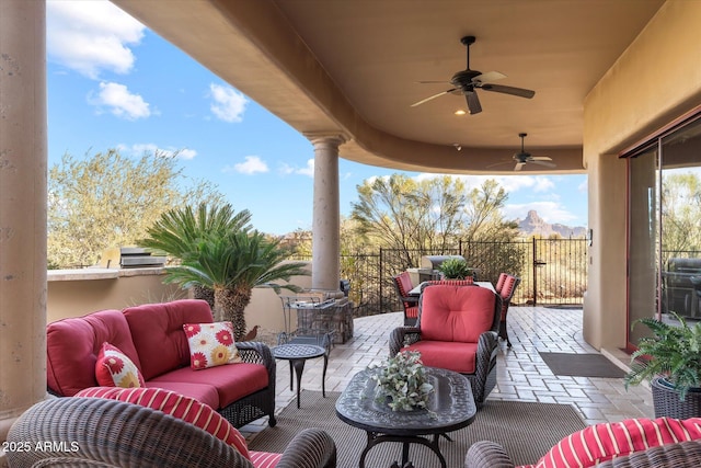 15956 E Tombstone Trl, Fountain Hills, AZ 85268 - view of patio / terrace with an outdoor hangout area and ceiling fan