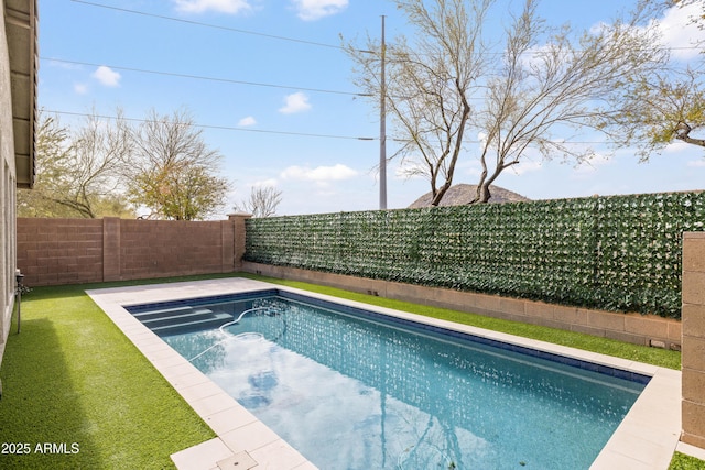 view of swimming pool with a fenced backyard and a fenced in pool