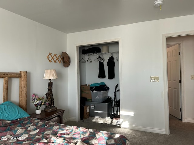 bedroom with carpet and a closet