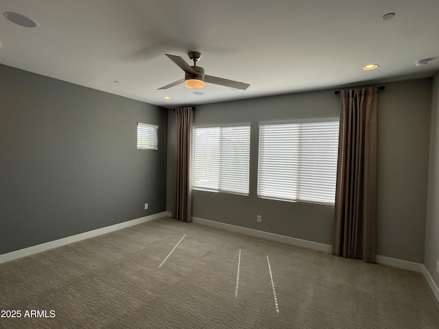 1840 S Follett Way, Gilbert, AZ 85295 - spare room featuring ceiling fan, light colored carpet, baseboards, recessed lighting, and a smoke detector