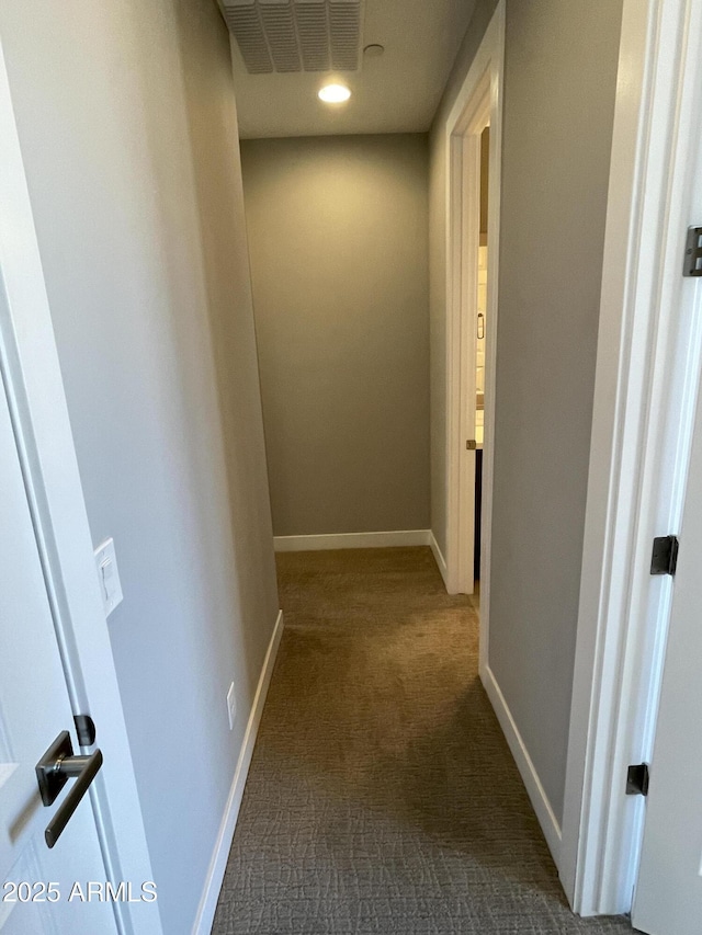 1840 S Follett Way, Gilbert, AZ 85295 - hallway featuring dark carpet, baseboards, and recessed lighting
