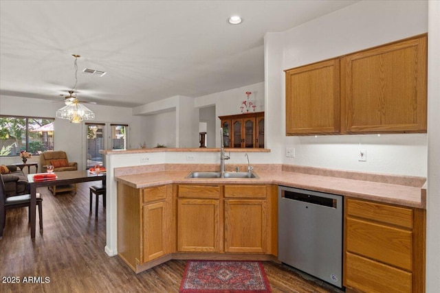 8237 W Alex Ave, Peoria, AZ 85382 - kitchen with visible vents, dishwasher, a sink, a peninsula, and open floor plan