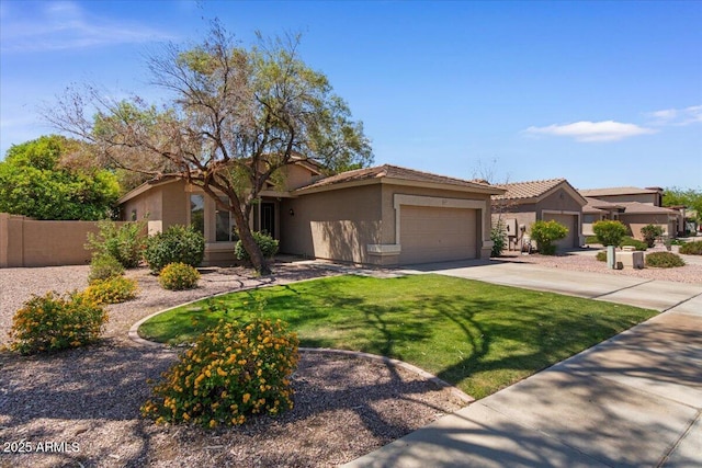 8237 W Alex Ave, Peoria, AZ 85382 - view of front facade featuring concrete driveway, a garage, a front lawn, and stucco siding