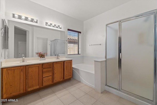 8237 W Alex Ave, Peoria, AZ 85382 - full bathroom with a sink, double vanity, a stall shower, and a bath