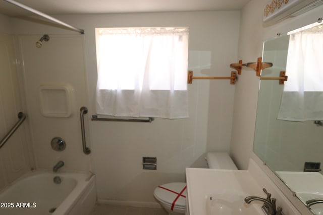 full bathroom with vanity, toilet, and shower / tub combination