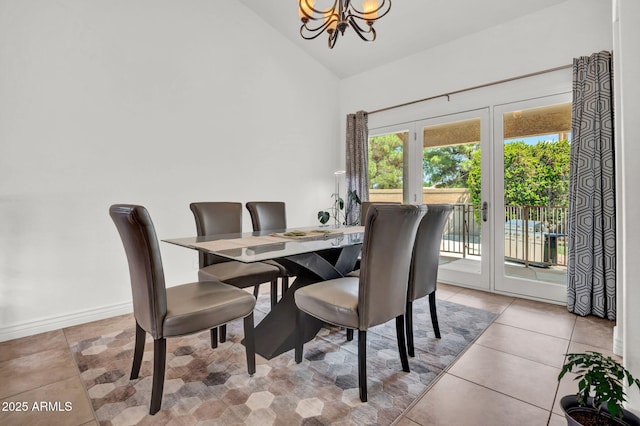 1831 W Armstrong Way, Chandler, AZ 85286 - dining space featuring a chandelier, tile patterned flooring, and high vaulted ceiling