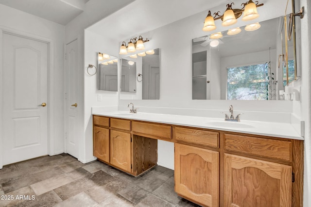 1831 W Armstrong Way, Chandler, AZ 85286 - bathroom with double vanity and ceiling fan