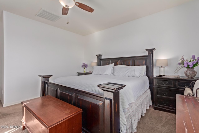 bedroom featuring carpet flooring, ceiling fan, and baseboards