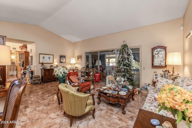 living room with lofted ceiling