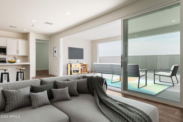 living room with light wood-type flooring