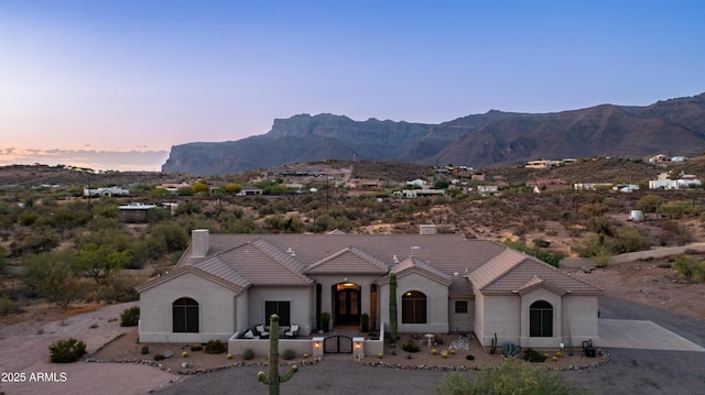 9864 E Baseline Ave, Gold Canyon, AZ 85118 - view of front facade featuring a tile roof, a mountain view, and stucco siding