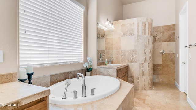 9864 E Baseline Ave, Gold Canyon, AZ 85118 - bathroom featuring vanity, a bath, and a walk in shower