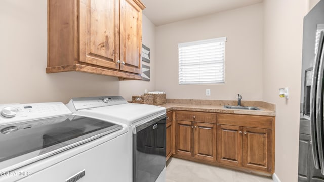 9864 E Baseline Ave, Gold Canyon, AZ 85118 - laundry area with washer and clothes dryer, cabinet space, and light tile patterned floors