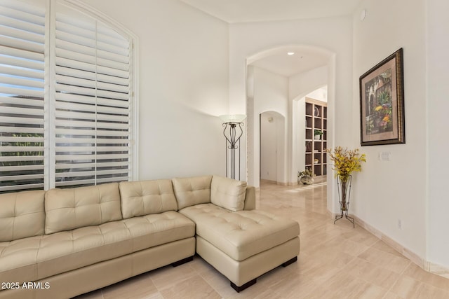 living room featuring light tile patterned floors