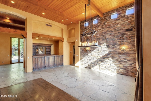 9980 E Charter Oak Rd, Scottsdale, AZ 85260 - hall with wood ceiling, beamed ceiling, and a towering ceiling