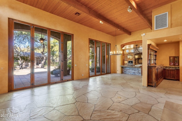9980 E Charter Oak Rd, Scottsdale, AZ 85260 - interior space with beamed ceiling, french doors, and wooden ceiling