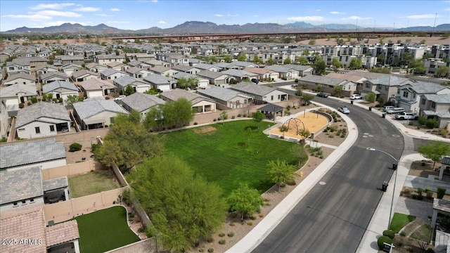 birds eye view of property featuring a residential view and a mountain view