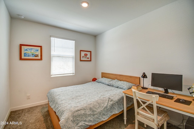 bedroom with dark carpet