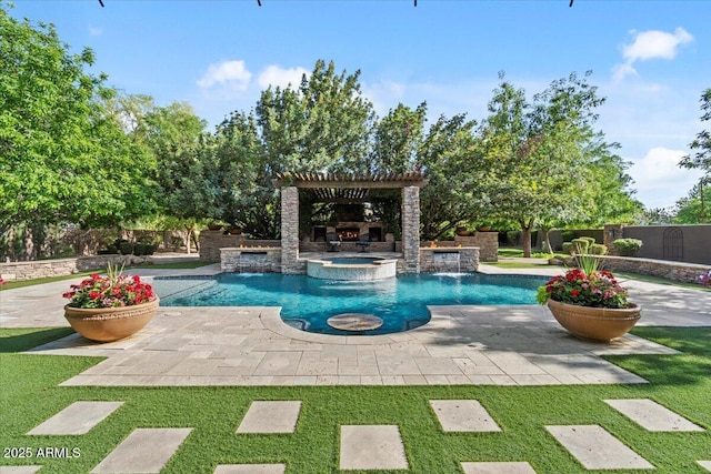 view of pool with a patio area and a pool with connected hot tub