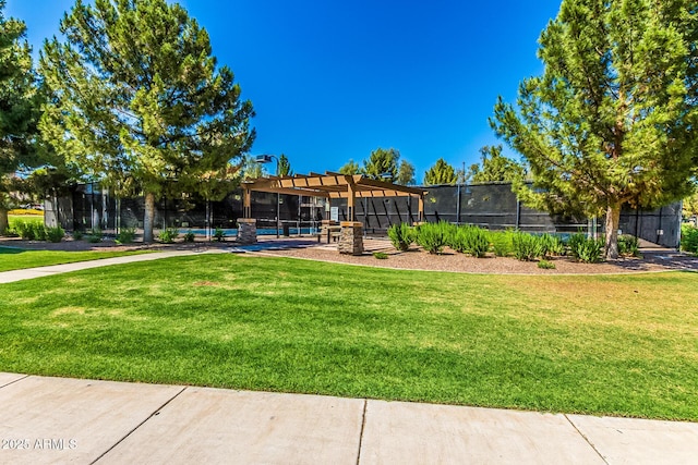 view of yard with a pergola