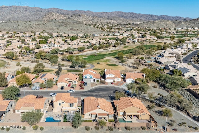 drone / aerial view featuring a mountain view