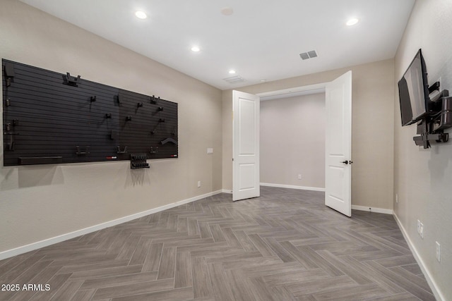 interior space with parquet flooring