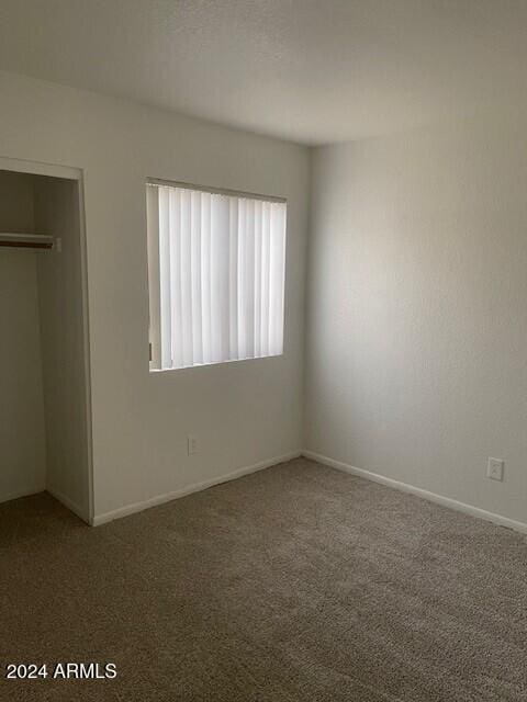 unfurnished bedroom with carpet floors and a closet