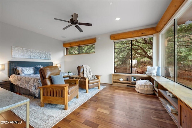 bedroom featuring ceiling fan and wood-type flooring