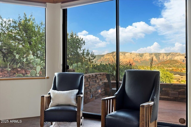 sitting room with a mountain view