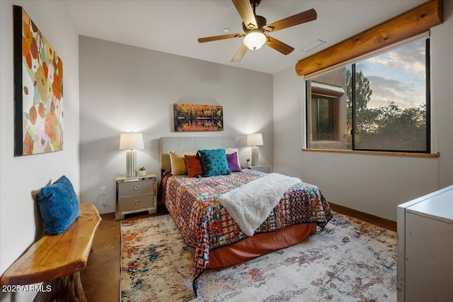 bedroom featuring ceiling fan