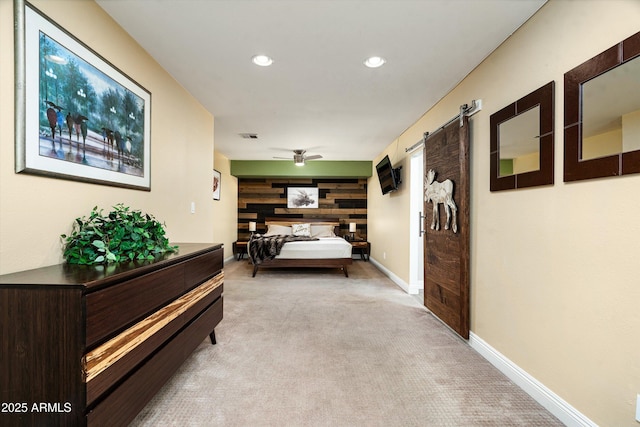 2301 E Sunnyside Dr, Phoenix, AZ 85028 - corridor featuring light carpet, recessed lighting, baseboards, and a barn door