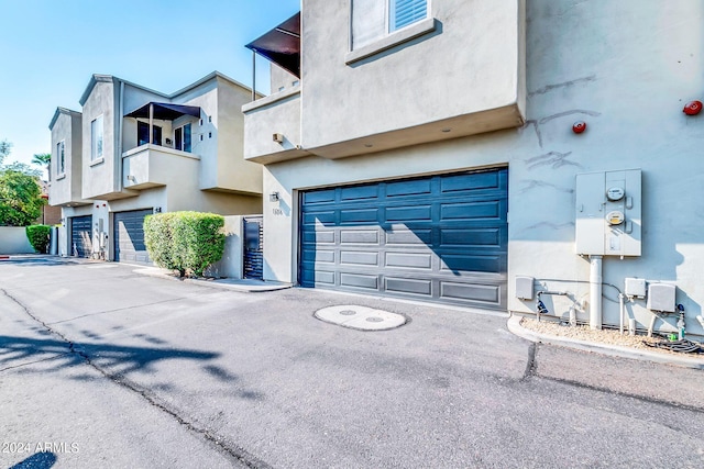 exterior space with a garage