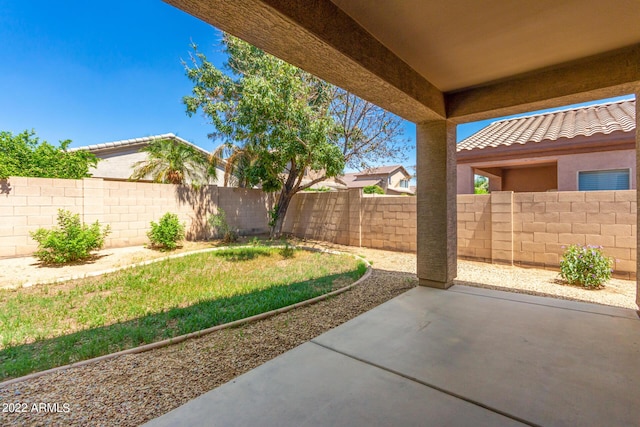 view of yard featuring a patio area and a fenced backyard