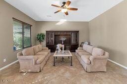 living room featuring ceiling fan