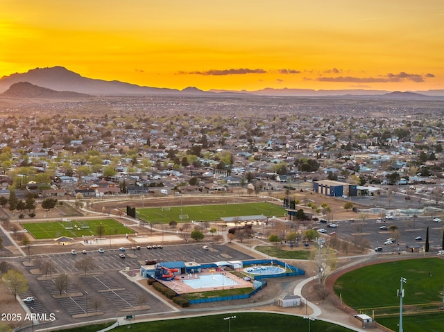 bird's eye view with a mountain view