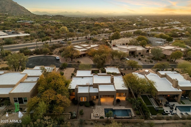 view of aerial view at dusk