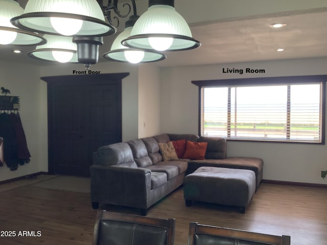 3607 E Mule Deer Rd, Pearce, AZ 85625 - living area featuring wood finished floors, baseboards, and recessed lighting