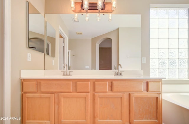 full bathroom featuring plenty of natural light, a sink, and double vanity