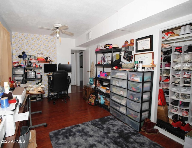 1211 E Fillmore St, Phoenix, AZ 85006 - office space with ceiling fan, wallpapered walls, and wood finished floors